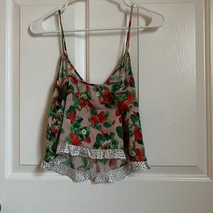Fleur du Mal strawberry print sleepwear top AND bottom size M